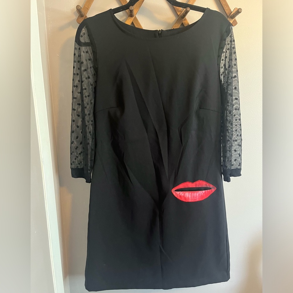 Desigual lip pocket sheer sleeves black mini dress